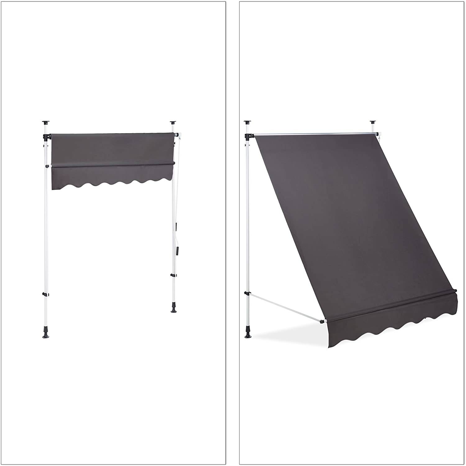 Store banne télescopique de balcon manivelle hauteur réglable résistant uv polyester acier 150 x 120 cm gris - Image 2