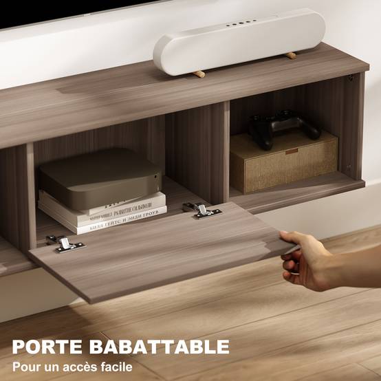 Sans Marque - Meuble TV suspendu, Armoire murale avec 2 compartiments ouverts et porte rabattable, 120 x 30 x 29,5 cm, marron - Image 7