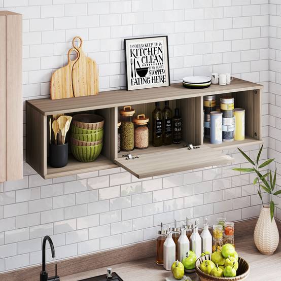 Sans Marque - Meuble TV suspendu, Armoire murale avec 2 compartiments ouverts et porte rabattable, 120 x 30 x 29,5 cm, marron - Image 10