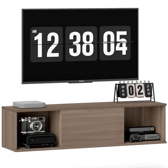 Sans Marque - Meuble TV suspendu, Armoire murale avec 2 compartiments ouverts et porte rabattable, 120 x 30 x 29,5 cm, marron - Image 1