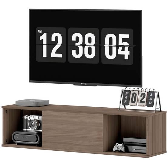 Sans Marque - Meuble TV suspendu, Armoire murale avec 2 compartiments ouverts et porte rabattable, 120 x 30 x 29,5 cm, marron - Image 2