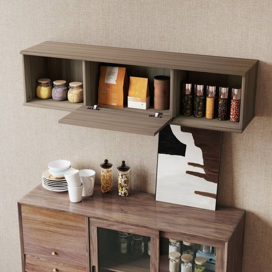 Sans Marque - Meuble TV suspendu, Armoire murale avec 2 compartiments ouverts et porte rabattable, 120 x 30 x 29,5 cm, marron - Image 9