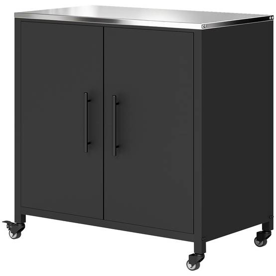 Outsunny - Armoire de jardin Toit en Acier Inoxydable, Roulettes, Étagère Amovible - Métal - 80 x 50 x 90 cm - Noir - Outsunny - Image 5