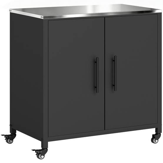 Outsunny - Armoire de jardin Toit en Acier Inoxydable, Roulettes, Étagère Amovible - Métal - 80 x 50 x 90 cm - Noir - Outsunny - Image 1
