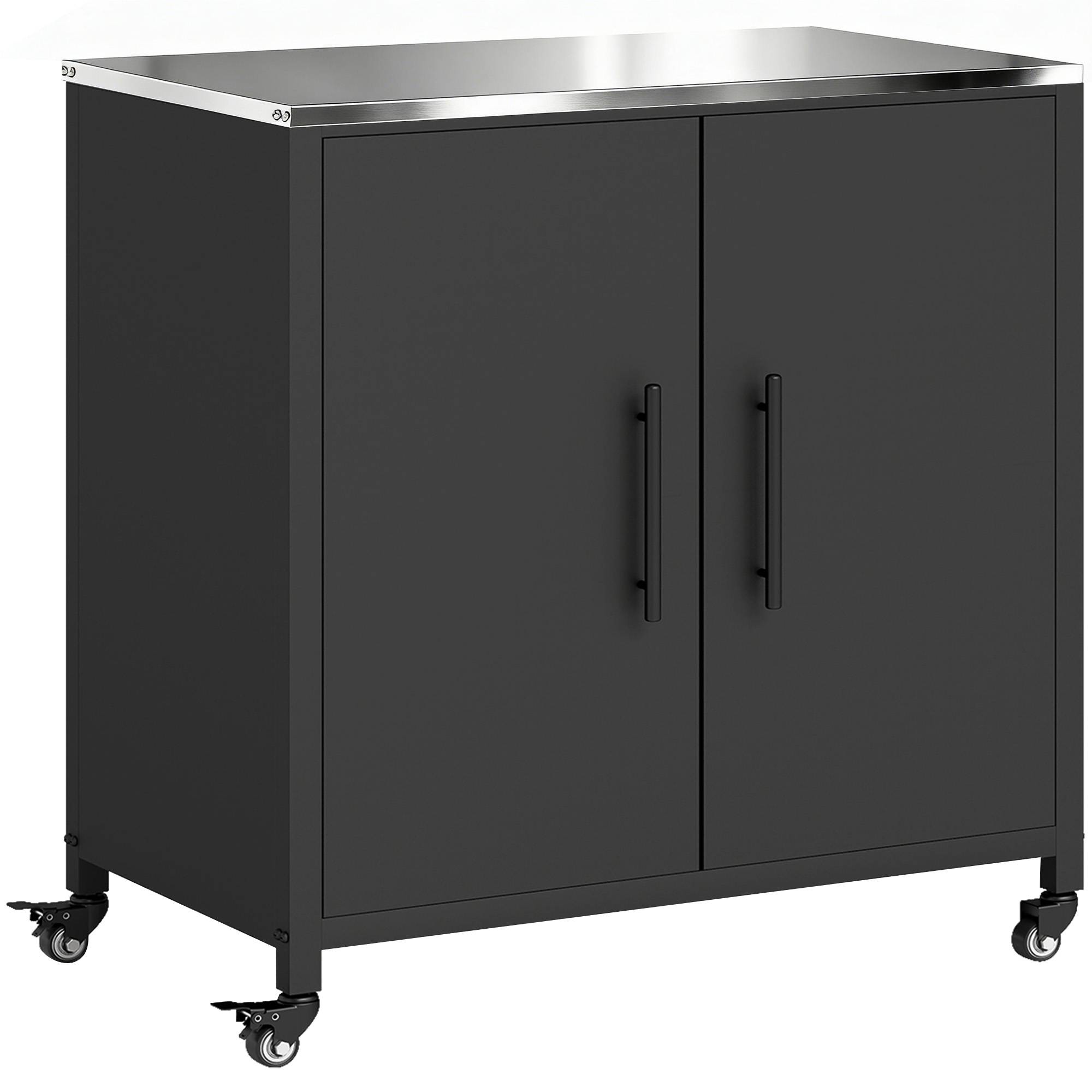Outsunny - Armoire de jardin Toit en Acier Inoxydable, Roulettes, Étagère Amovible - Métal - 80 x 50 x 90 cm - Noir - Outsunny - Image 1