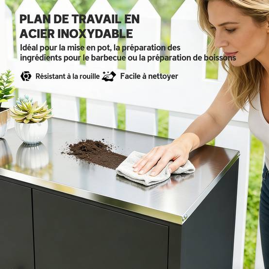 Outsunny - Armoire de jardin Toit en Acier Inoxydable, Roulettes, Étagère Amovible - Métal - 80 x 50 x 90 cm - Noir - Outsunny - Image 8