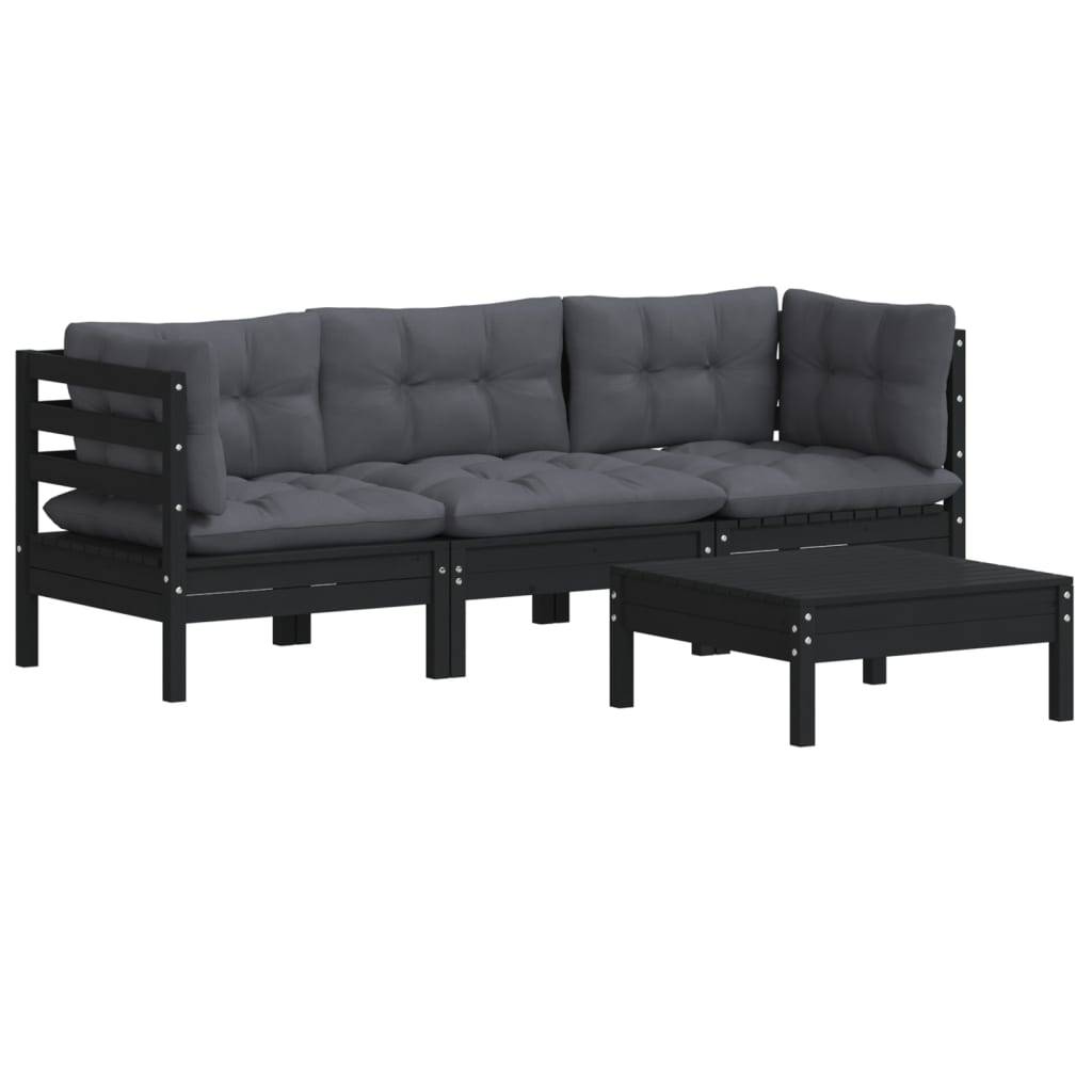 Helloshop26 - Salon de jardin meuble d'extérieur ensemble de mobilier 4 pièces avec coussins anthracite noir bois de pin - Image 1