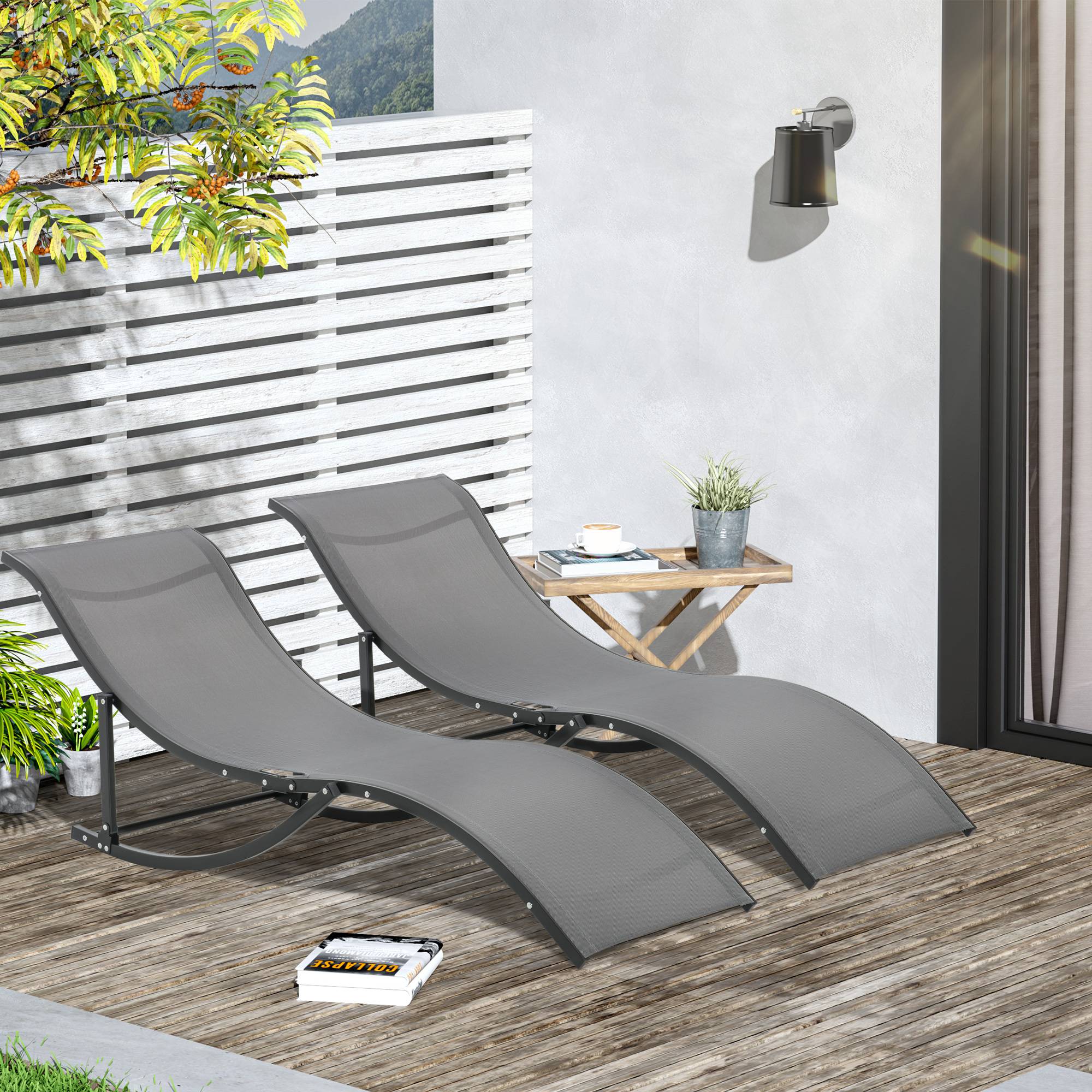 Sans Marque - Chaise longue pliante avec pare-soleil, dossier réglable 4 positions, charge 120 kg, pour jardin balcon piscine, gris - Image 3