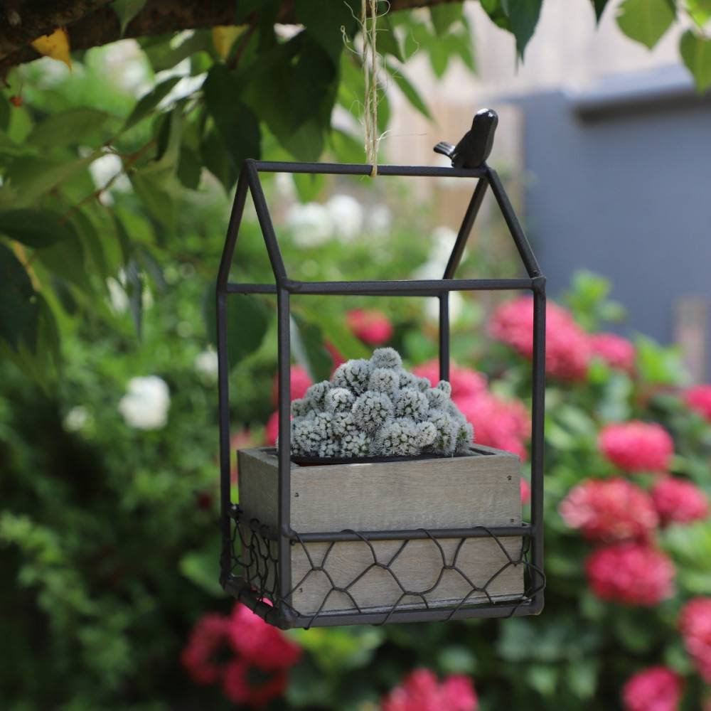 Jardinière extérieure pot fleurs jardin bois métal marron 12x12x20.5cm Chemin de campagne - Image 3