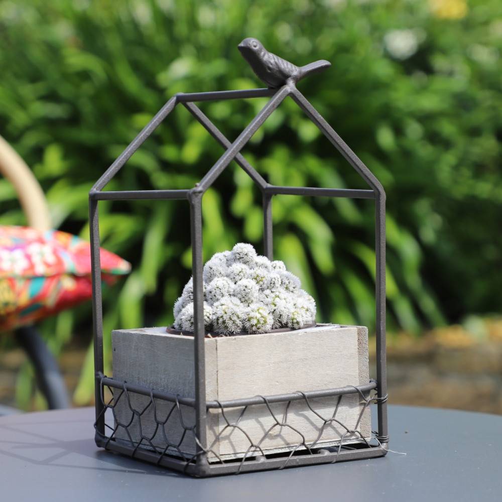 Jardinière extérieure pot fleurs jardin bois métal marron 12x12x20.5cm Chemin de campagne - Image 2