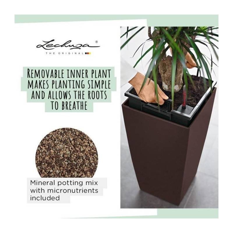 Lechuza - Pot De Fleur Lechuza Cubico Premium 40 - Kit Complet, Noir Brillant - Image 4