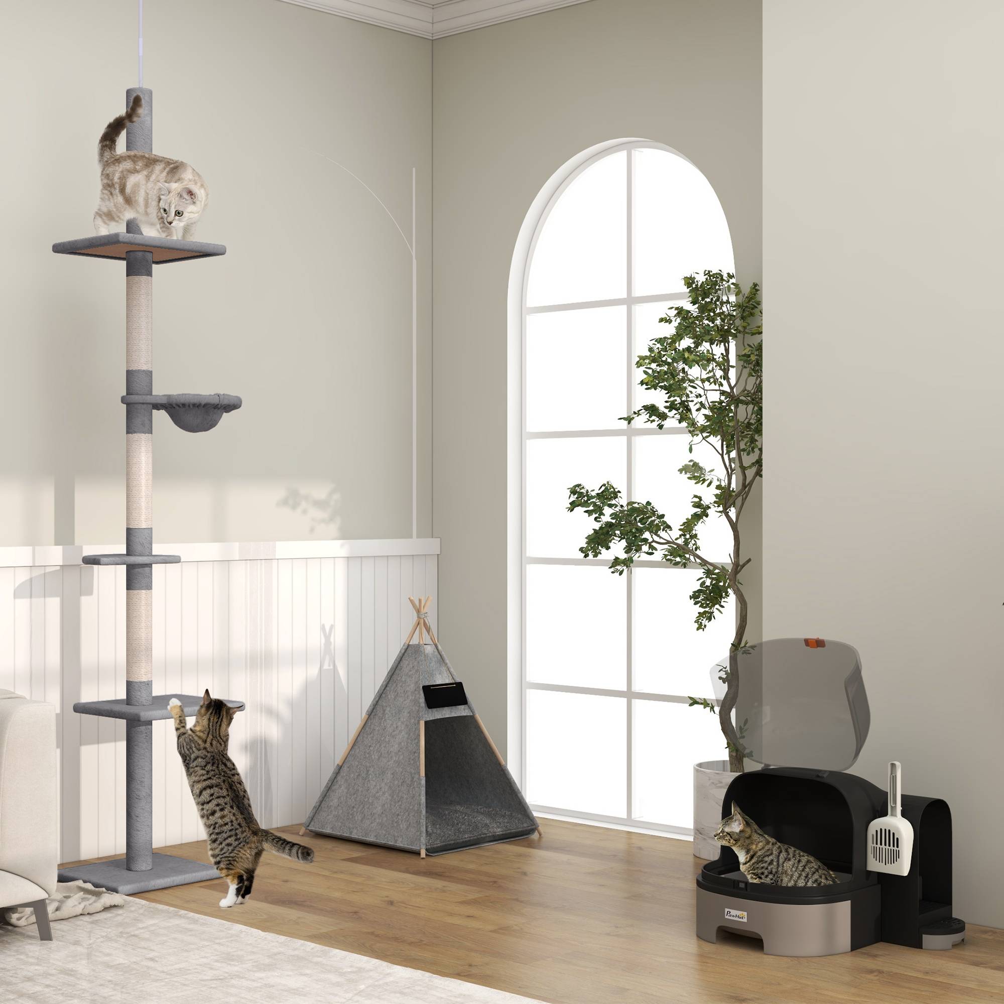 Sans Marque - Litière pour chat, 2 bacs extractibles, 1 pelle, récupérateur, Gris+Noir - Image 10