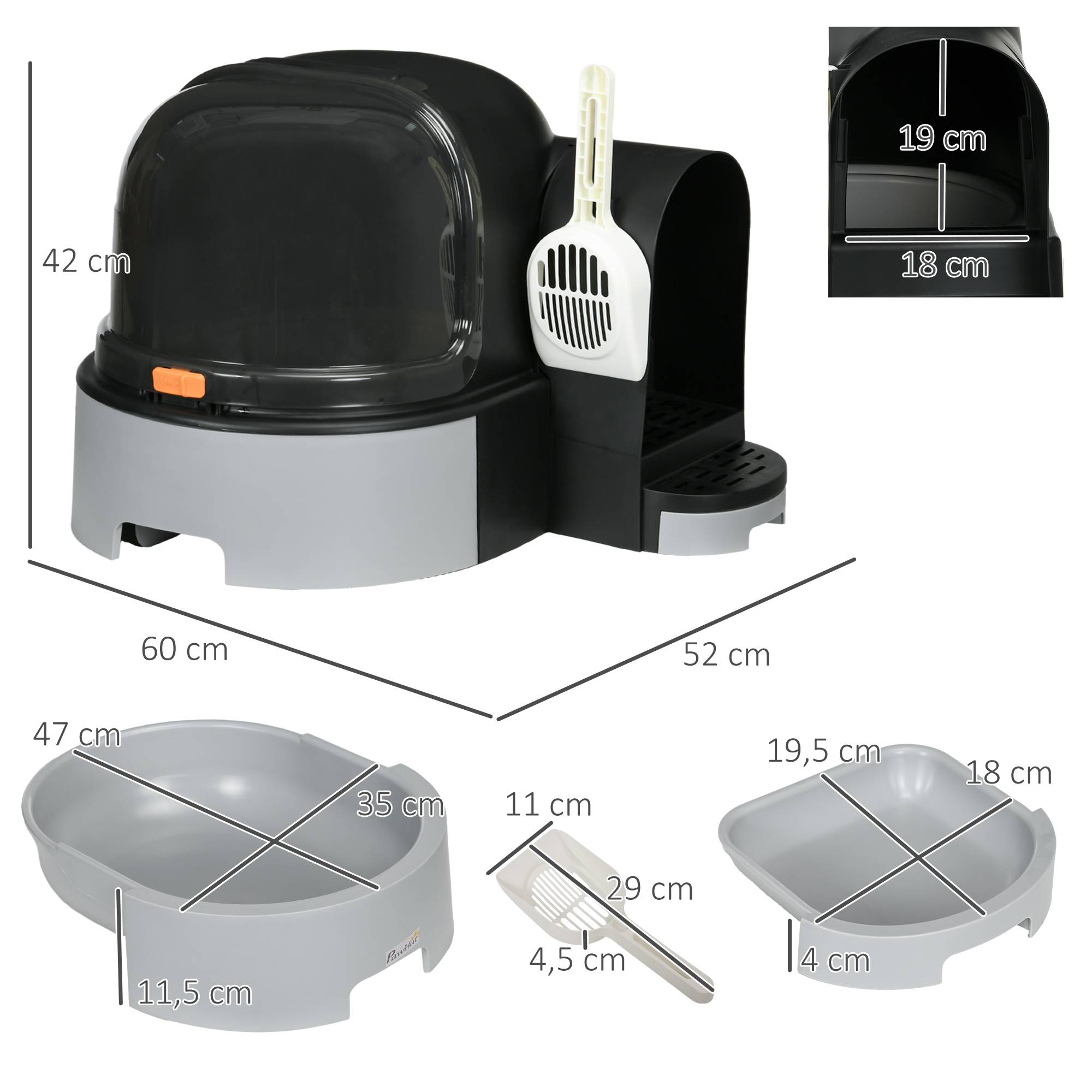 Sans Marque - Litière pour chat, 2 bacs extractibles, 1 pelle, récupérateur, Gris+Noir - Image 5