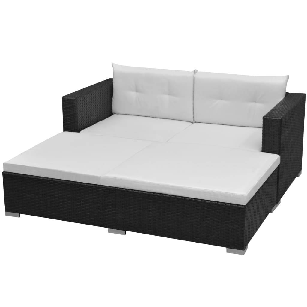 Salon de jardin 3 pcs | Mobilier d'extérieur avec coussins Résine tressée Noir Maison Chic - Image 3