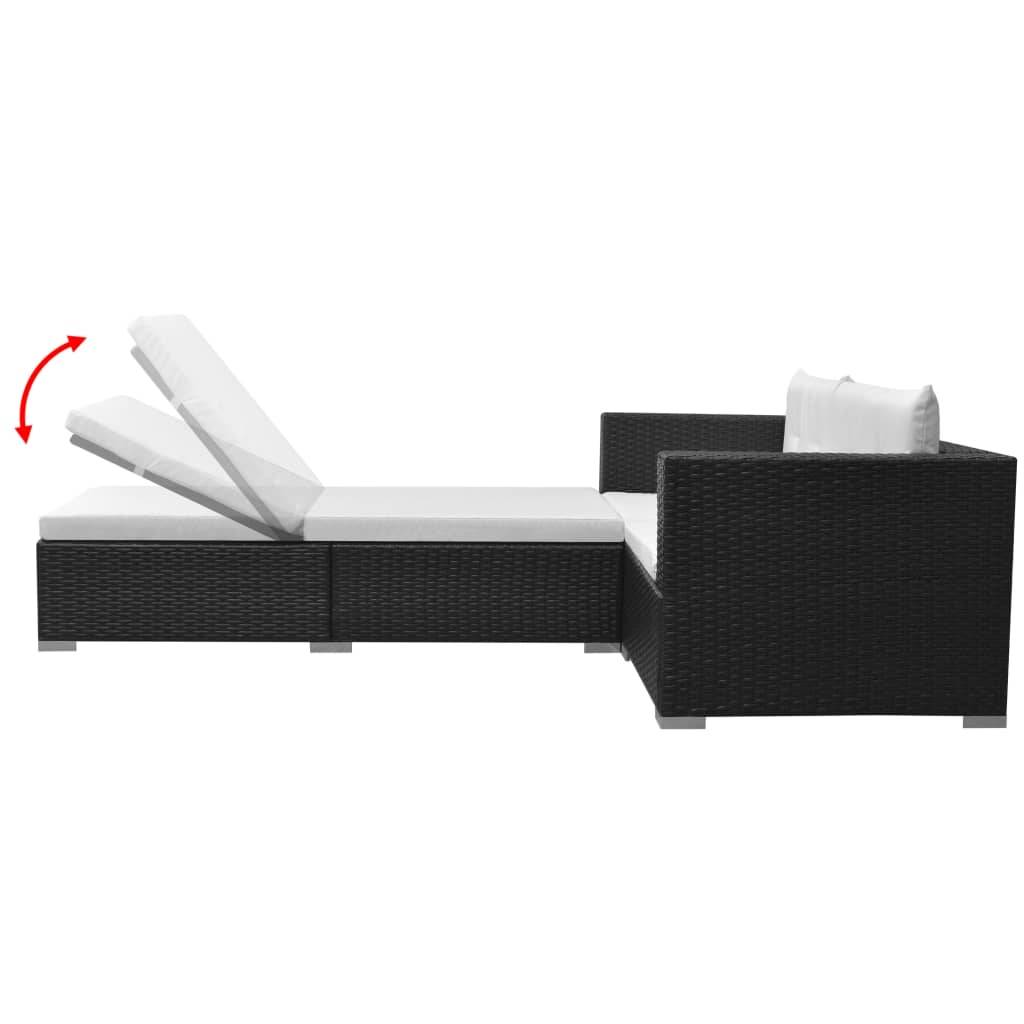Salon de jardin 3 pcs | Mobilier d'extérieur avec coussins Résine tressée Noir Maison Chic - Image 4