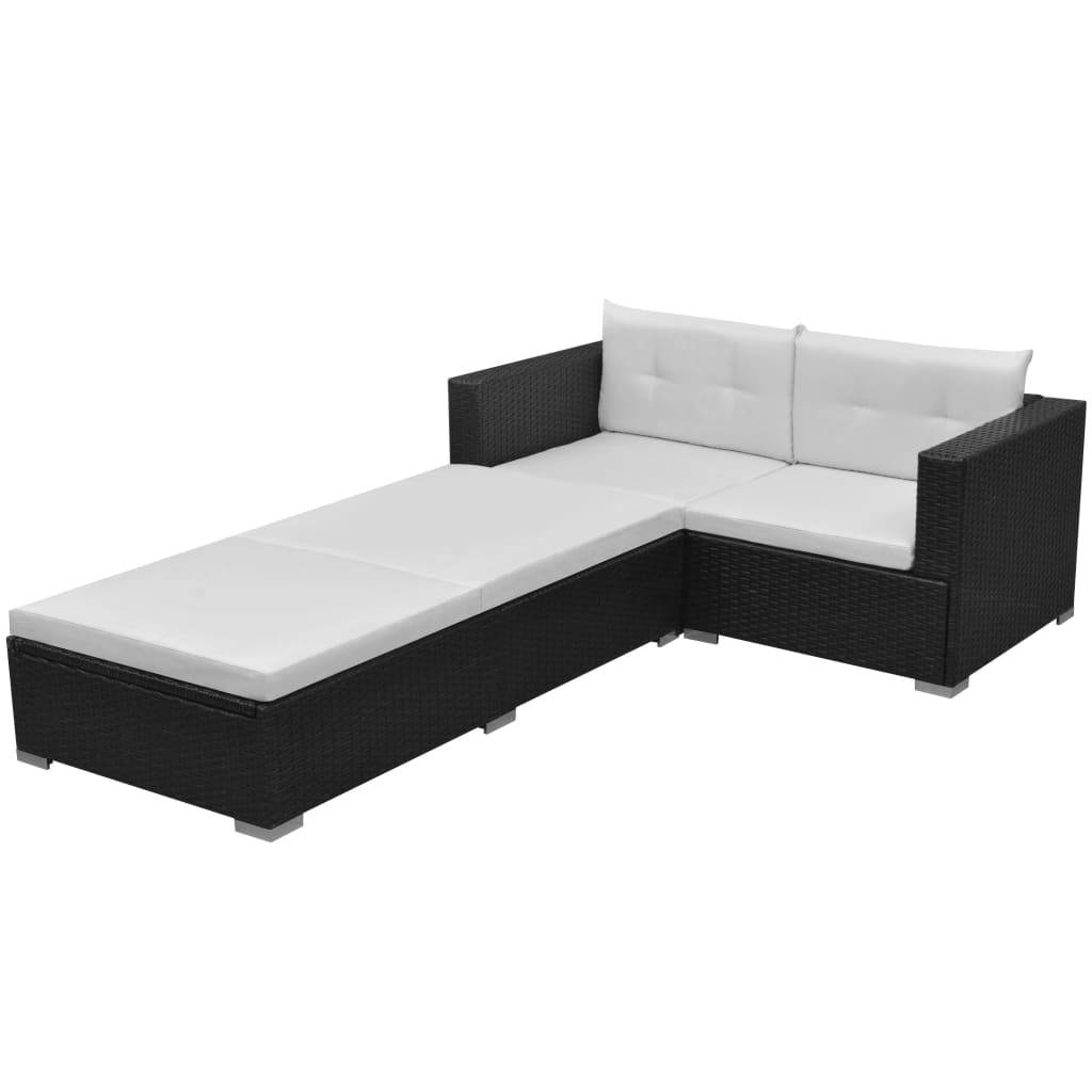 Salon de jardin 3 pcs | Mobilier d'extérieur avec coussins Résine tressée Noir Maison Chic - Image 2