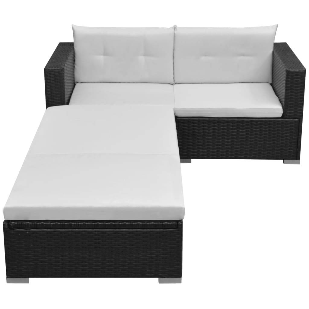 Salon de jardin 3 pcs | Mobilier d'extérieur avec coussins Résine tressée Noir Maison Chic - Image 1