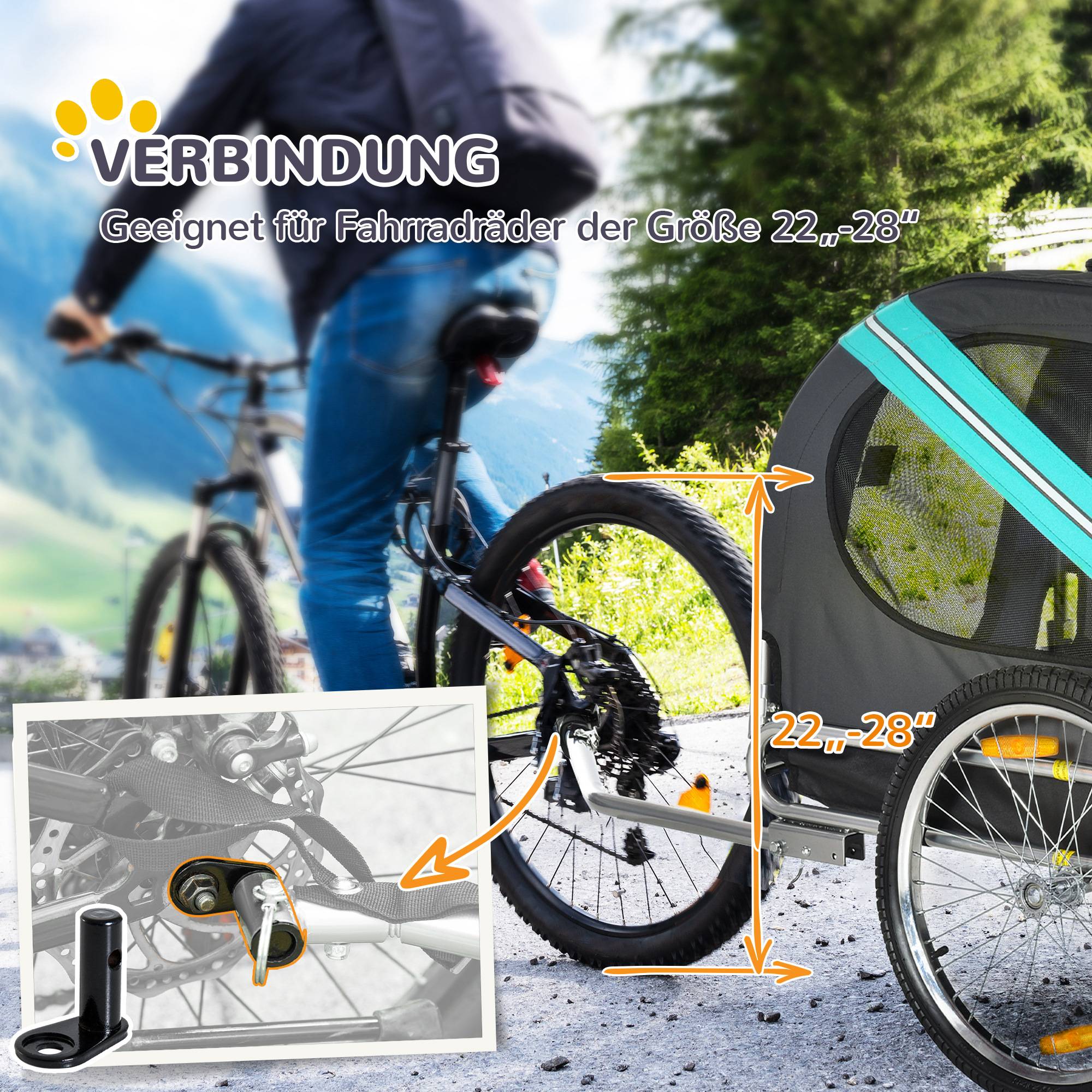 Remorque animal chien vélo pliable protection pluie acier gris+vert 130 x 73 x 90 cm - Image 8