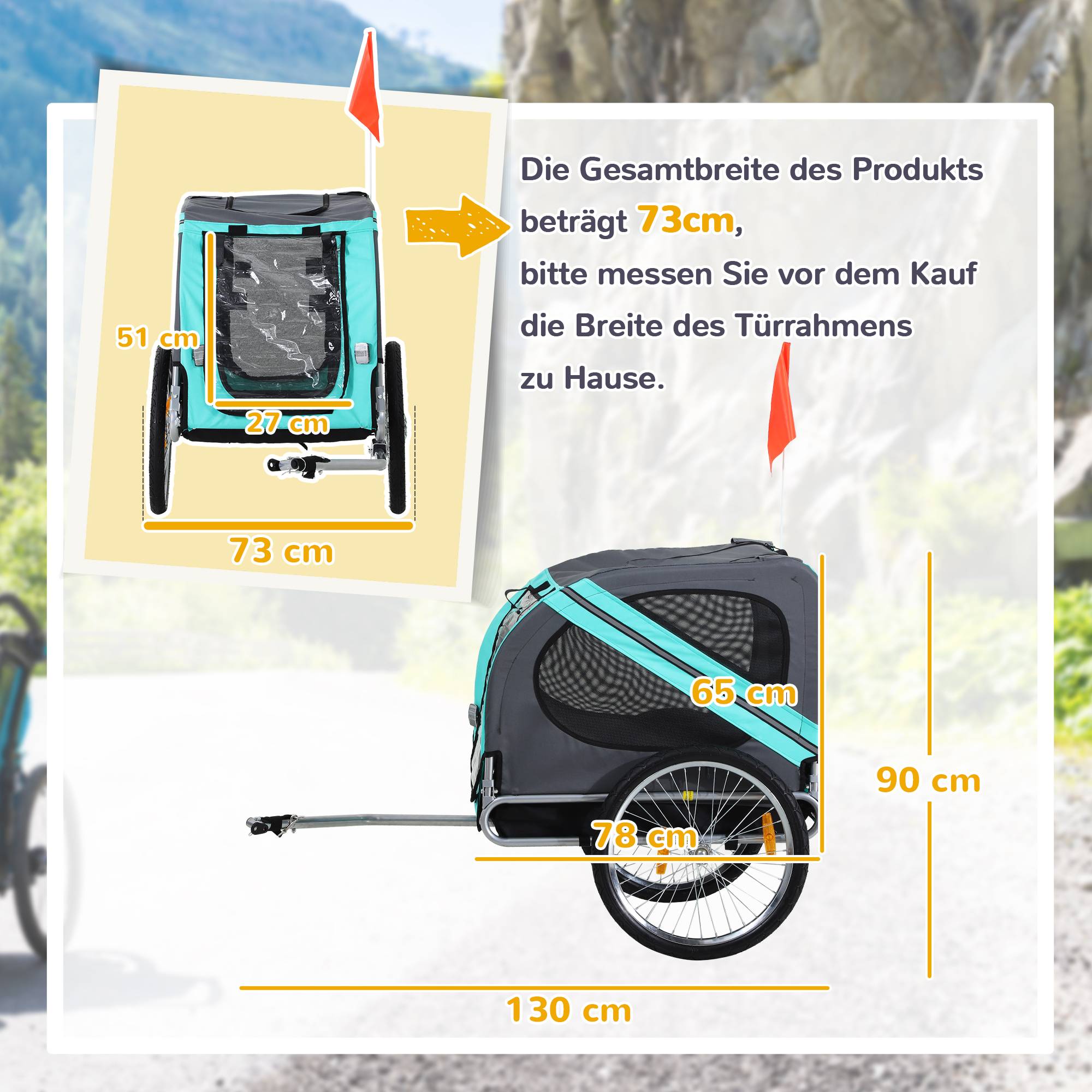 Remorque animal chien vélo pliable protection pluie acier gris+vert 130 x 73 x 90 cm - Image 5
