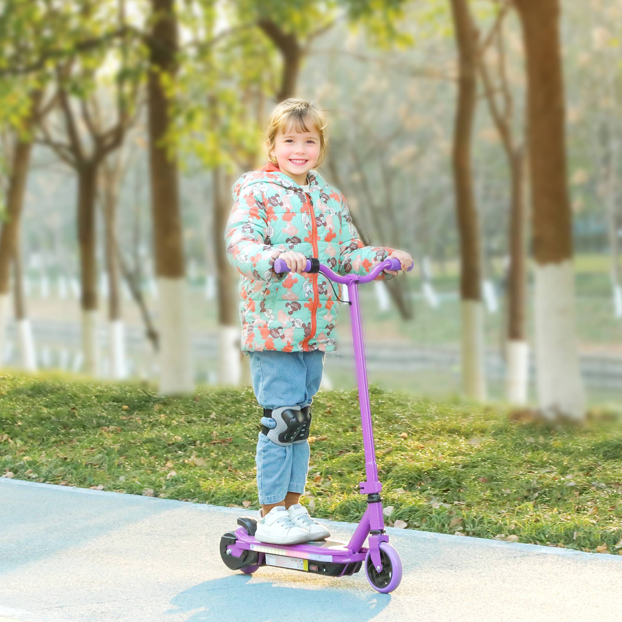 Sans Marque - Trottinette électrique enfants 6-14 ans 10 km/h lumières LED colorées frein électrique violet - Image 3