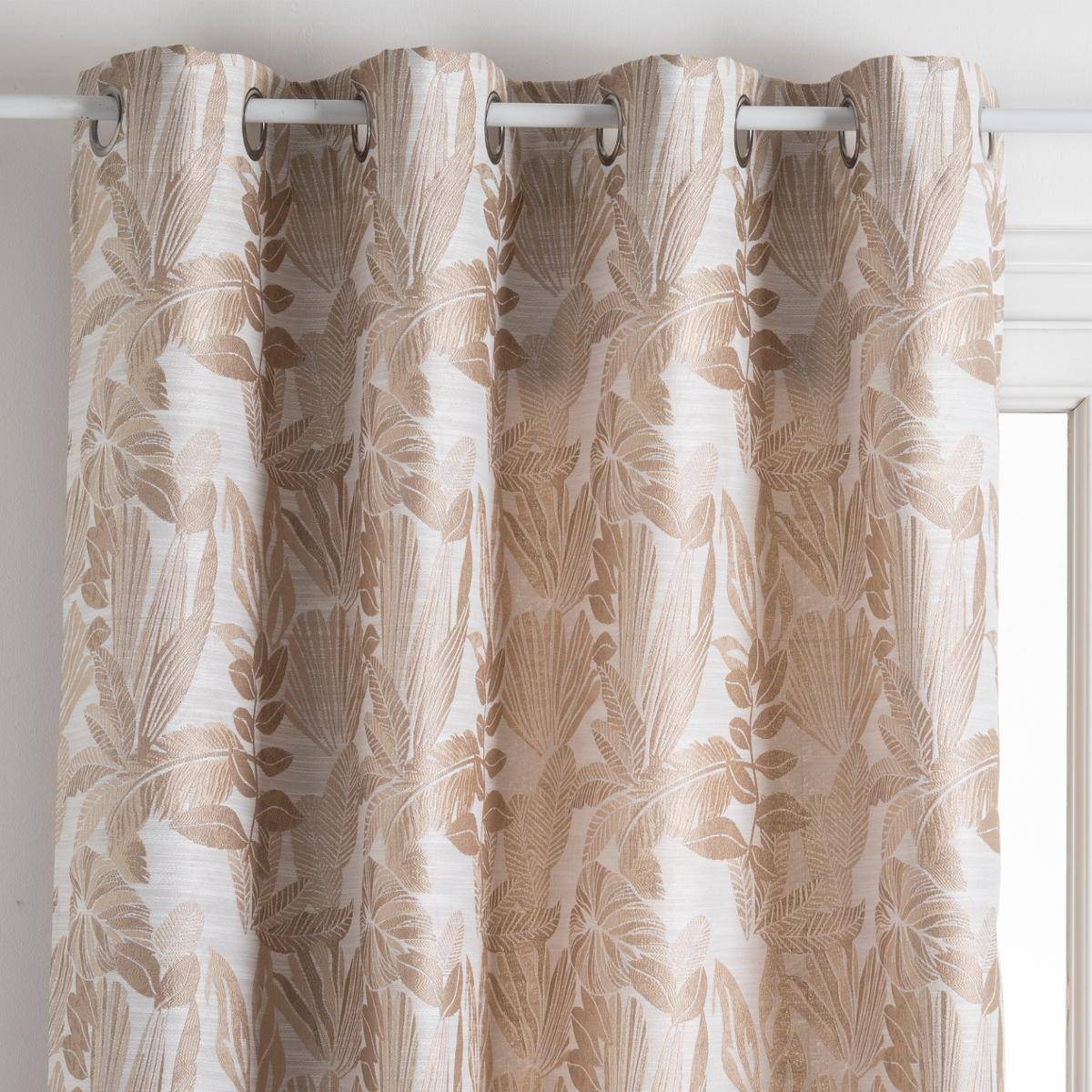 Atmosphera - Lot de 2 Rideaux à  œillets Jacquard Beige Lin 140 x 260 cm - Image 2
