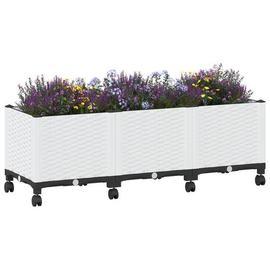 ComfortXL - Jardinière rectangulaire sur roulettes polypropylène grand espace culture 120x40x48cm blanc - ComfortXL Outdoor Living - Image 3