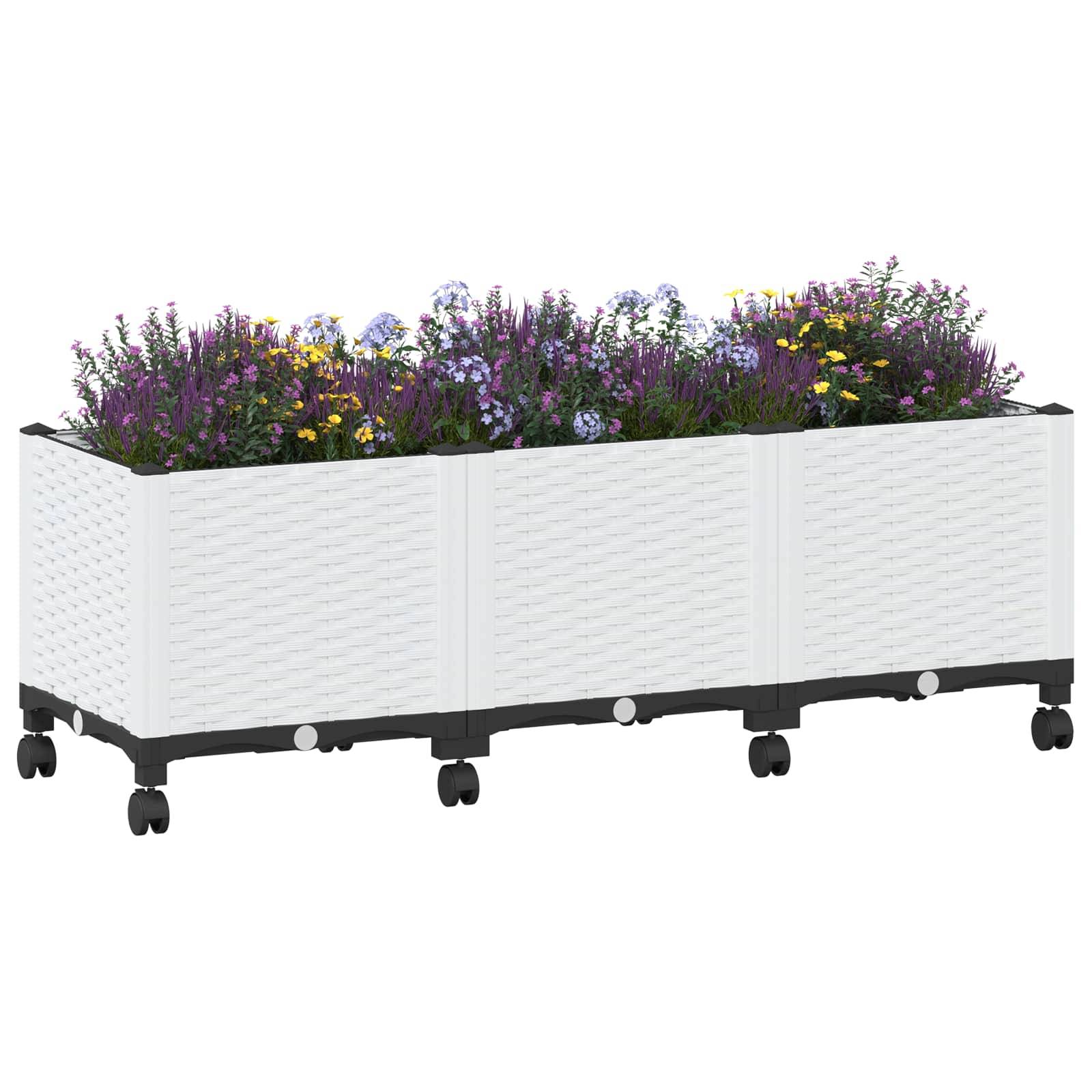 ComfortXL - Jardinière rectangulaire sur roulettes polypropylène grand espace culture 120x40x48cm blanc - ComfortXL Outdoor Living - Image 3