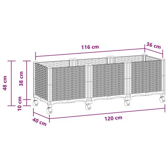 ComfortXL - Jardinière rectangulaire sur roulettes polypropylène grand espace culture 120x40x48cm blanc - ComfortXL Outdoor Living - Image 8