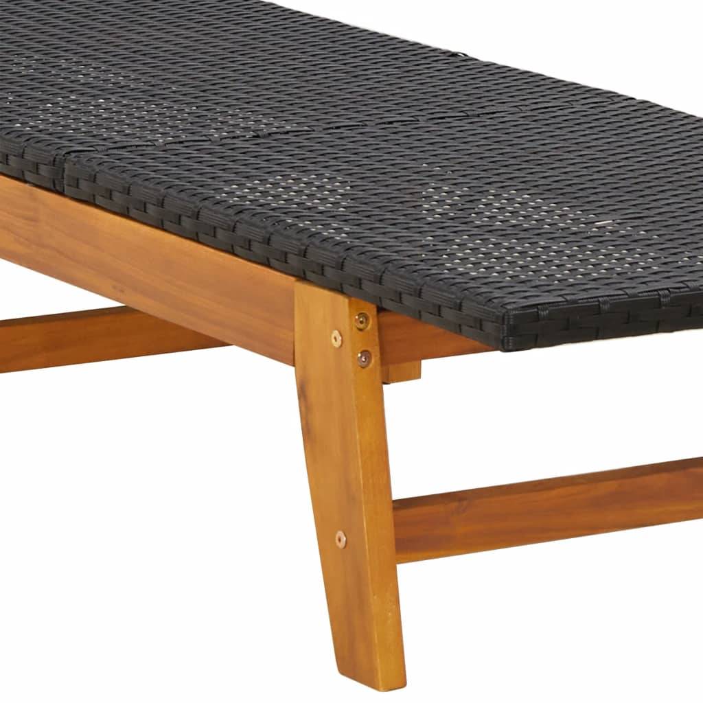 2 pcs Chaises longue | Transat | Bain de soleils noir/marron résine tressée/bois acacia - Image 9