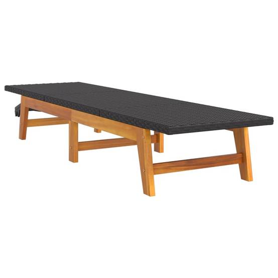 2 pcs Chaises longue | Transat | Bain de soleils noir/marron résine tressée/bois acacia - Image 4