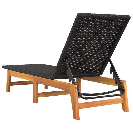 2 pcs Chaises longue | Transat | Bain de soleils noir/marron résine tressée/bois acacia - Image 8