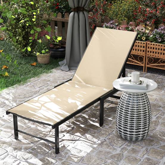 Chaise longue de jardin inclinable avec dossier réglable 4 positions et structure en acier 166 x 60 x 84 cm Kaki - Image 10