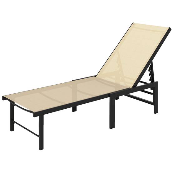 Chaise longue de jardin inclinable avec dossier réglable 4 positions et structure en acier 166 x 60 x 84 cm Kaki - Image 2