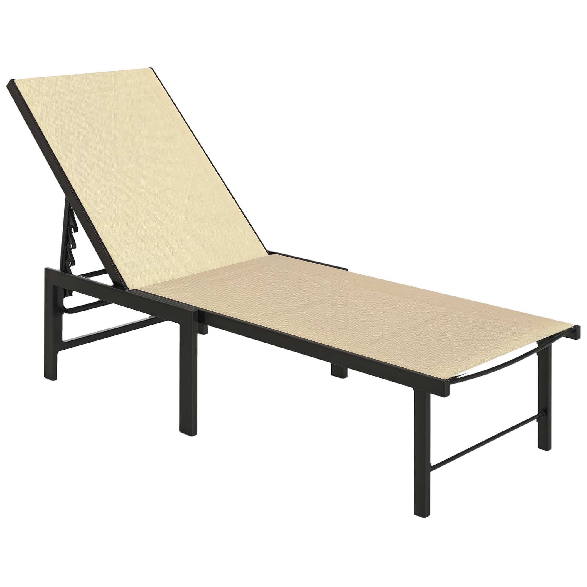 Chaise longue de jardin inclinable avec dossier réglable 4 positions et structure en acier 166 x 60 x 84 cm Kaki - Image 1