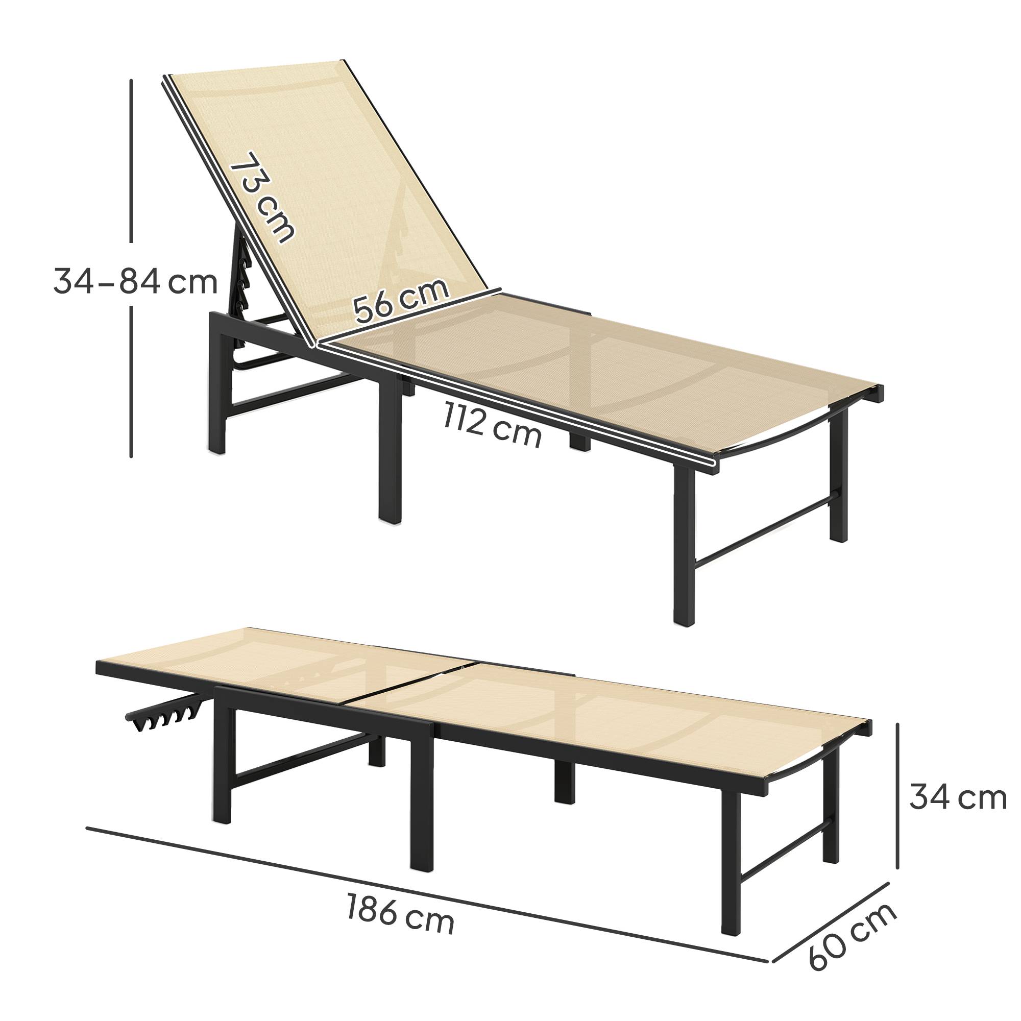 Chaise longue de jardin inclinable avec dossier réglable 4 positions et structure en acier 166 x 60 x 84 cm Kaki - Image 5