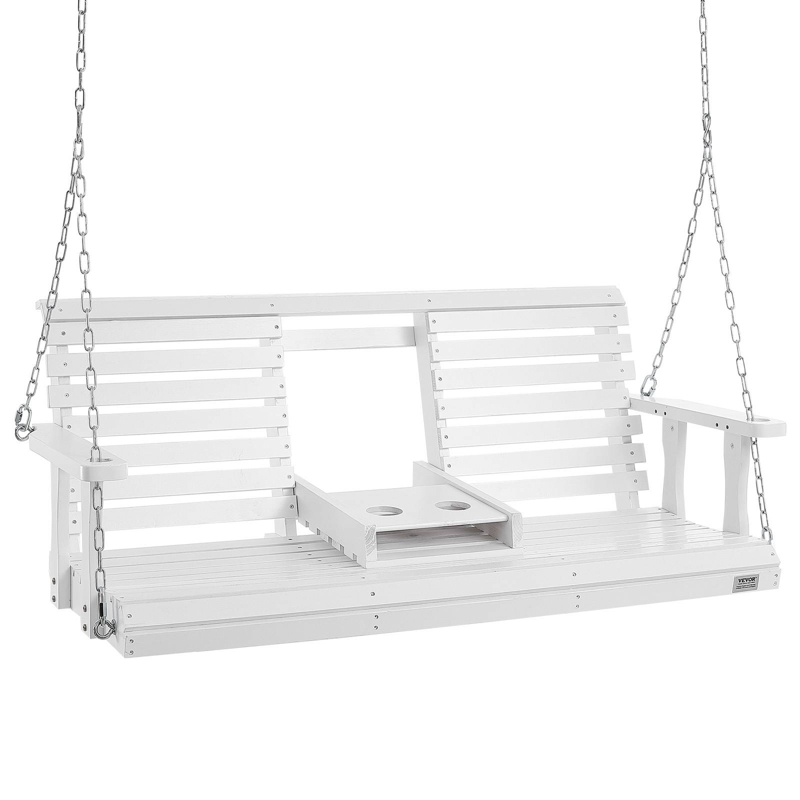 Vevor - VEVOR Balançoire porche bois 1523x710x600 mm, charge 400 kg. Chaines suspension, terrasse, blanc. - Image 1