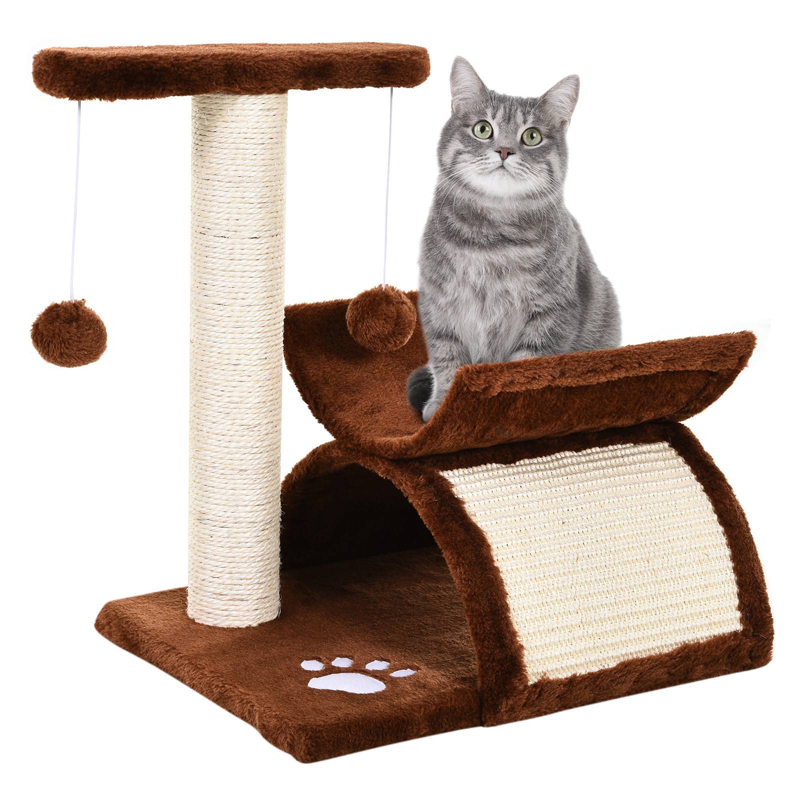 Petit Arbre à Chat Tunnel Bois pour Petits Chats Grimper Jouer 43cm Marron - ComfortXL Outdoor Living - Image 1