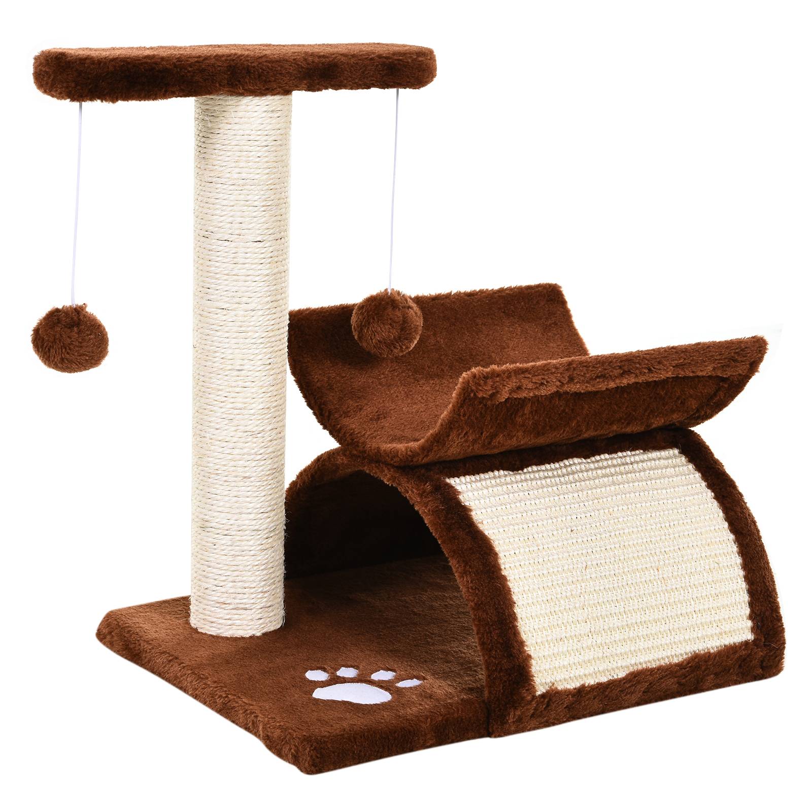 Petit Arbre à Chat Tunnel Bois pour Petits Chats Grimper Jouer 43cm Marron - ComfortXL Outdoor Living - Image 2