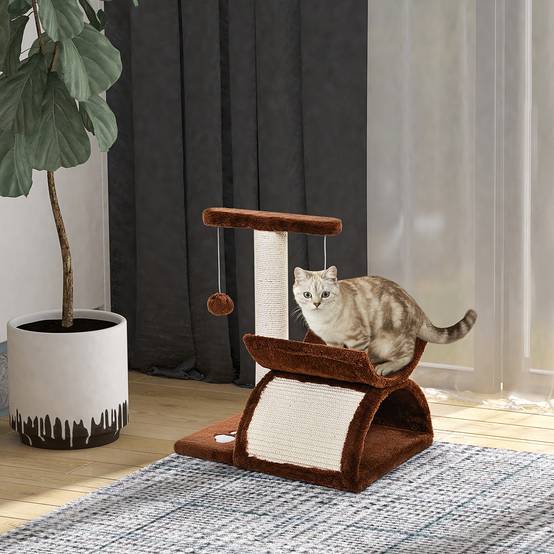 Petit Arbre à Chat Tunnel Bois pour Petits Chats Grimper Jouer 43cm Marron - ComfortXL Outdoor Living - Image 4