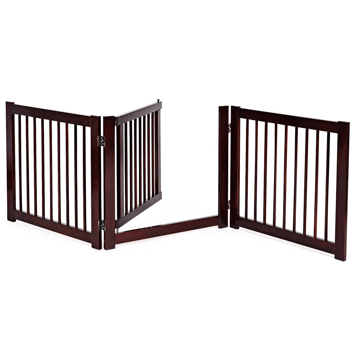 Barrière de porte pliable pour chien Barrière de sécurité pivotante pour animaux, en bois de pin, 206x1,8x61cm, Marron - Image 6