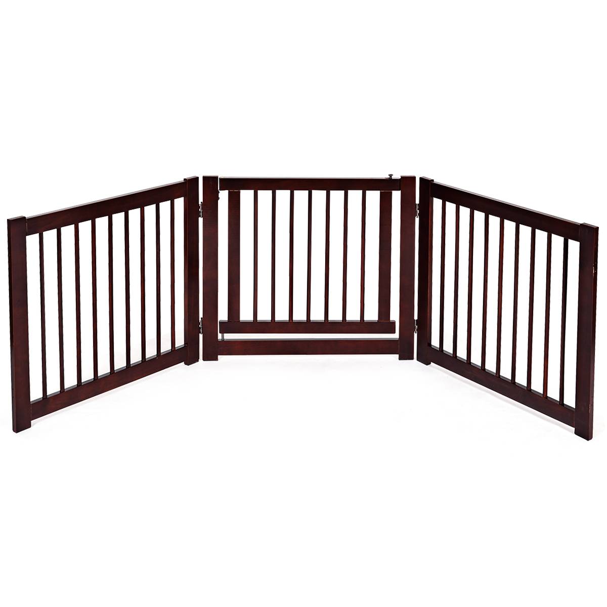 Barrière de porte pliable pour chien Barrière de sécurité pivotante pour animaux, en bois de pin, 206x1,8x61cm, Marron - Image 4