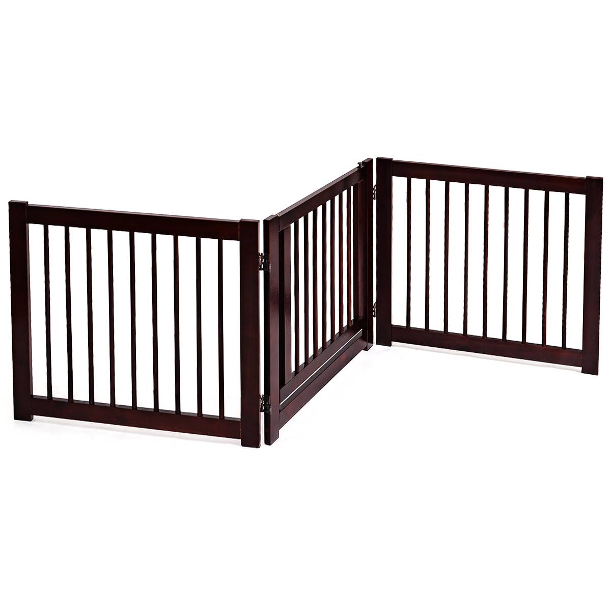 Barrière de porte pliable pour chien Barrière de sécurité pivotante pour animaux, en bois de pin, 206x1,8x61cm, Marron - Image 5