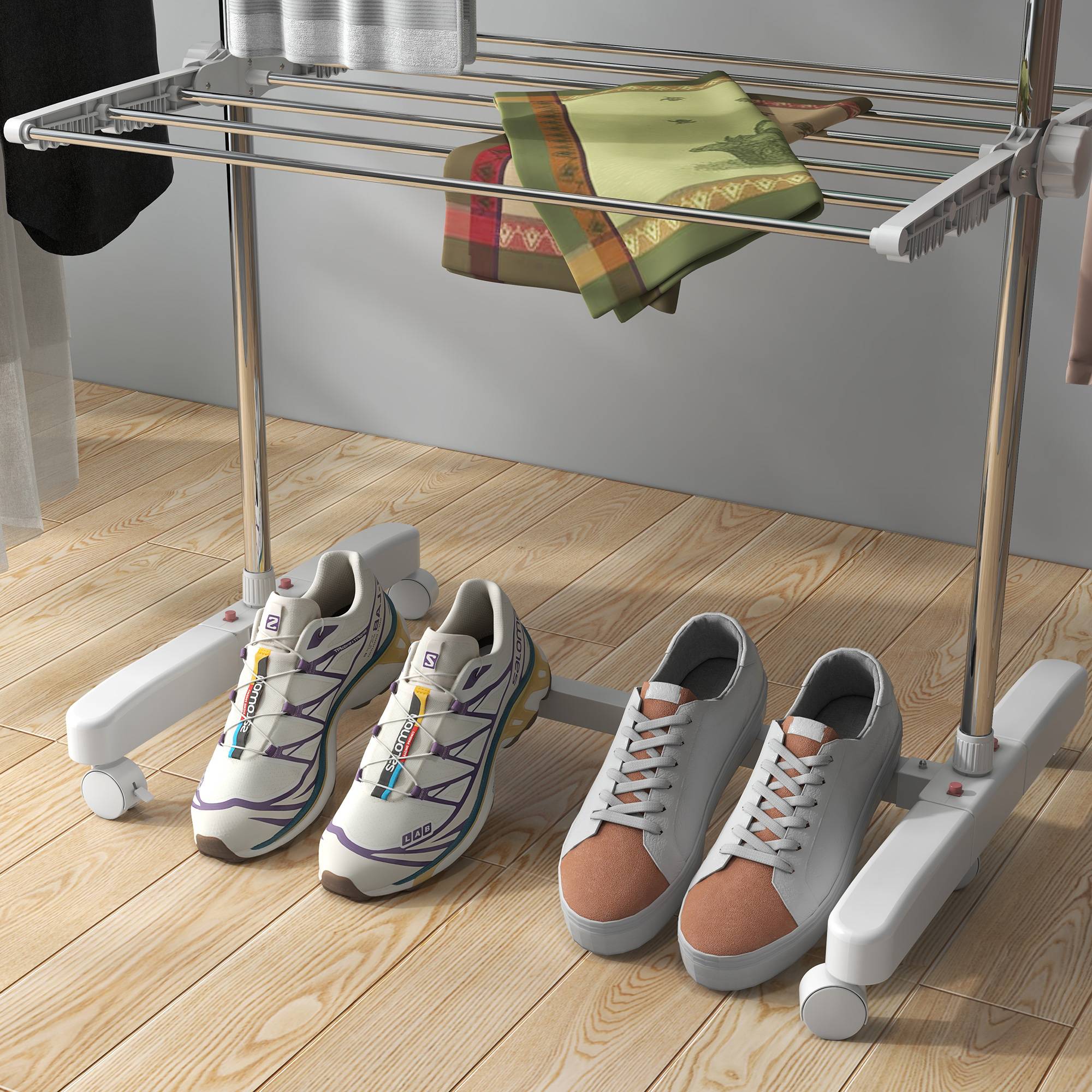 Homcom - Séchoir à linge pliable ailes latérales 142x55x152cm 3 niveaux utilisation intérieure/extérieure - HOMCOM - Image 10