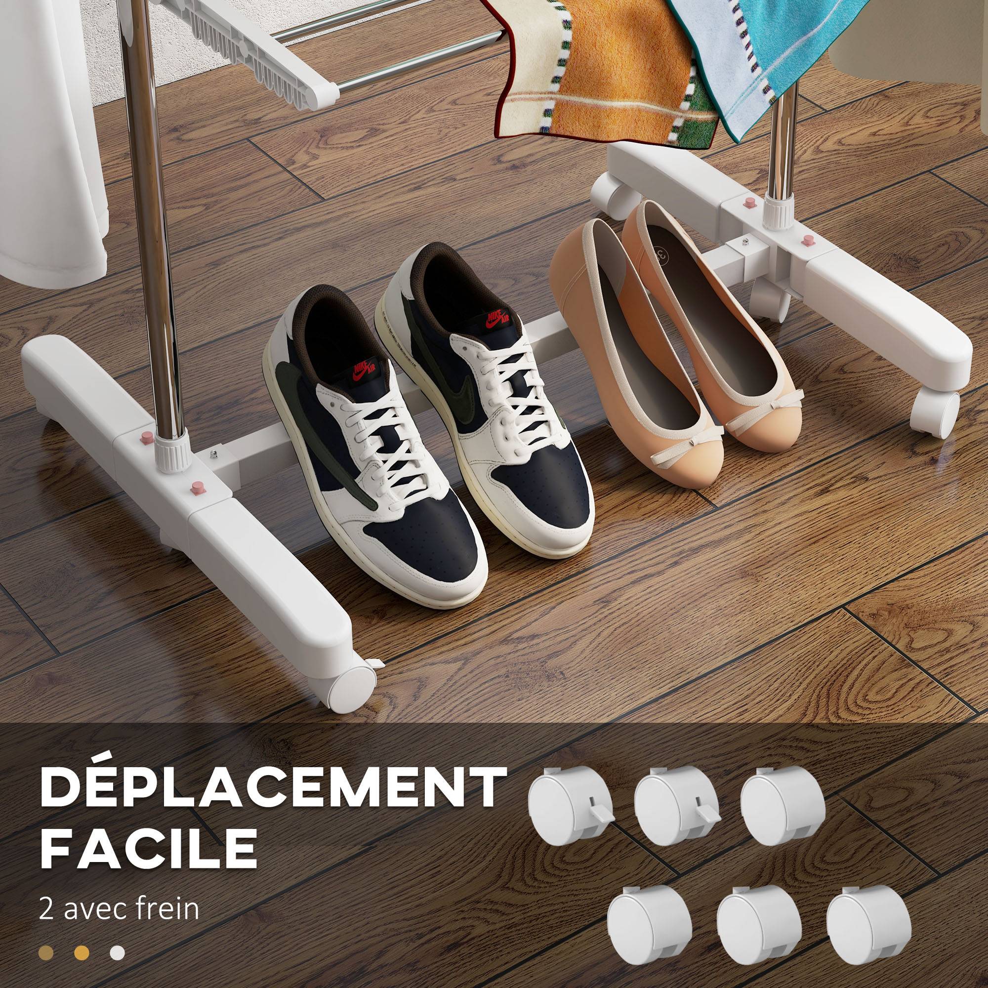 Homcom - Séchoir à linge pliable ailes latérales 142x55x152cm 3 niveaux utilisation intérieure/extérieure - HOMCOM - Image 8