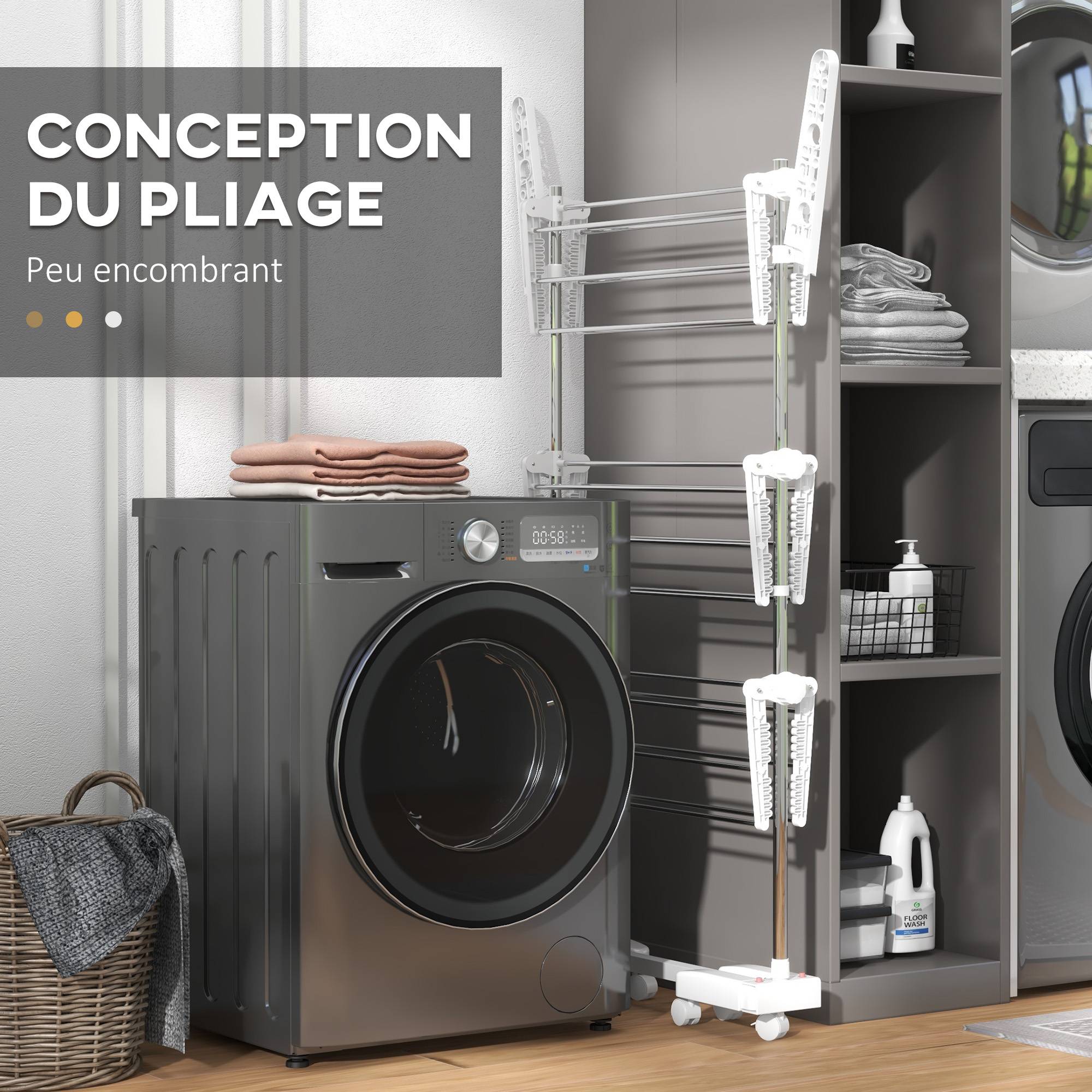 Homcom - Séchoir à linge pliable ailes latérales 142x55x152cm 3 niveaux utilisation intérieure/extérieure - HOMCOM - Image 5