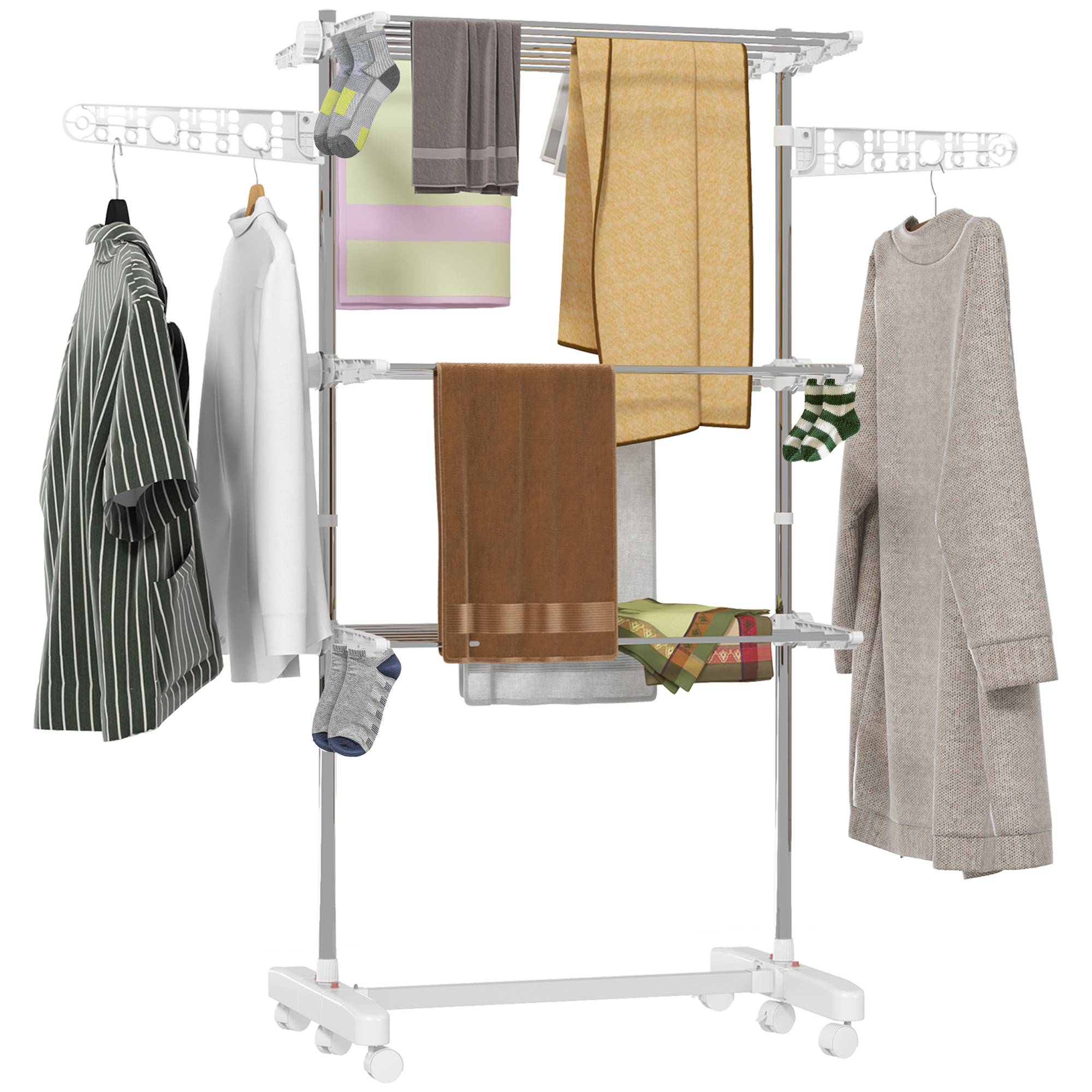 Homcom - Séchoir à linge pliable ailes latérales 142x55x152cm 3 niveaux utilisation intérieure/extérieure - HOMCOM - Image 1