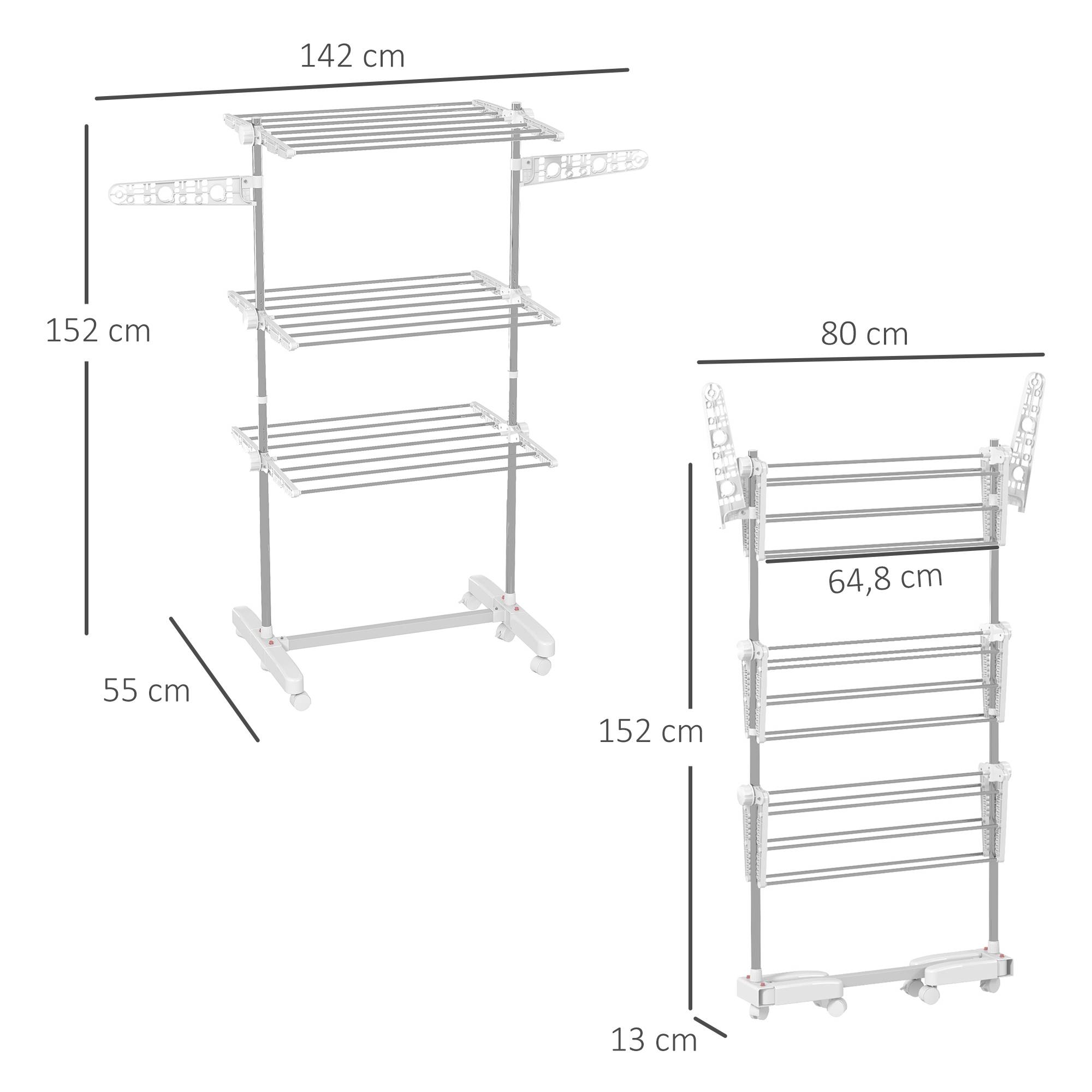 Homcom - Séchoir à linge pliable ailes latérales 142x55x152cm 3 niveaux utilisation intérieure/extérieure - HOMCOM - Image 3
