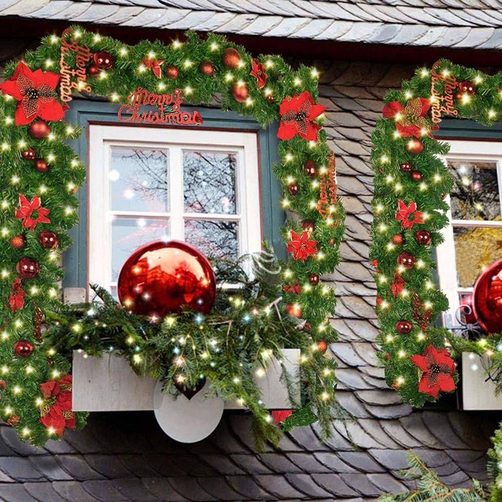 Décorations de couronne de noël de 270cm avec lumières LED, couronne artificielle avec fleurs dorées, guirlande de décorations de noël - Image 5