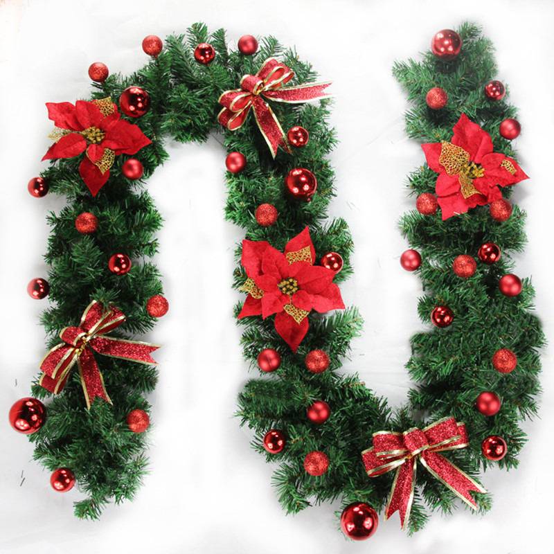 Décorations de couronne de noël de 270cm avec lumières LED, couronne artificielle avec fleurs dorées, guirlande de décorations de noël - Image 1