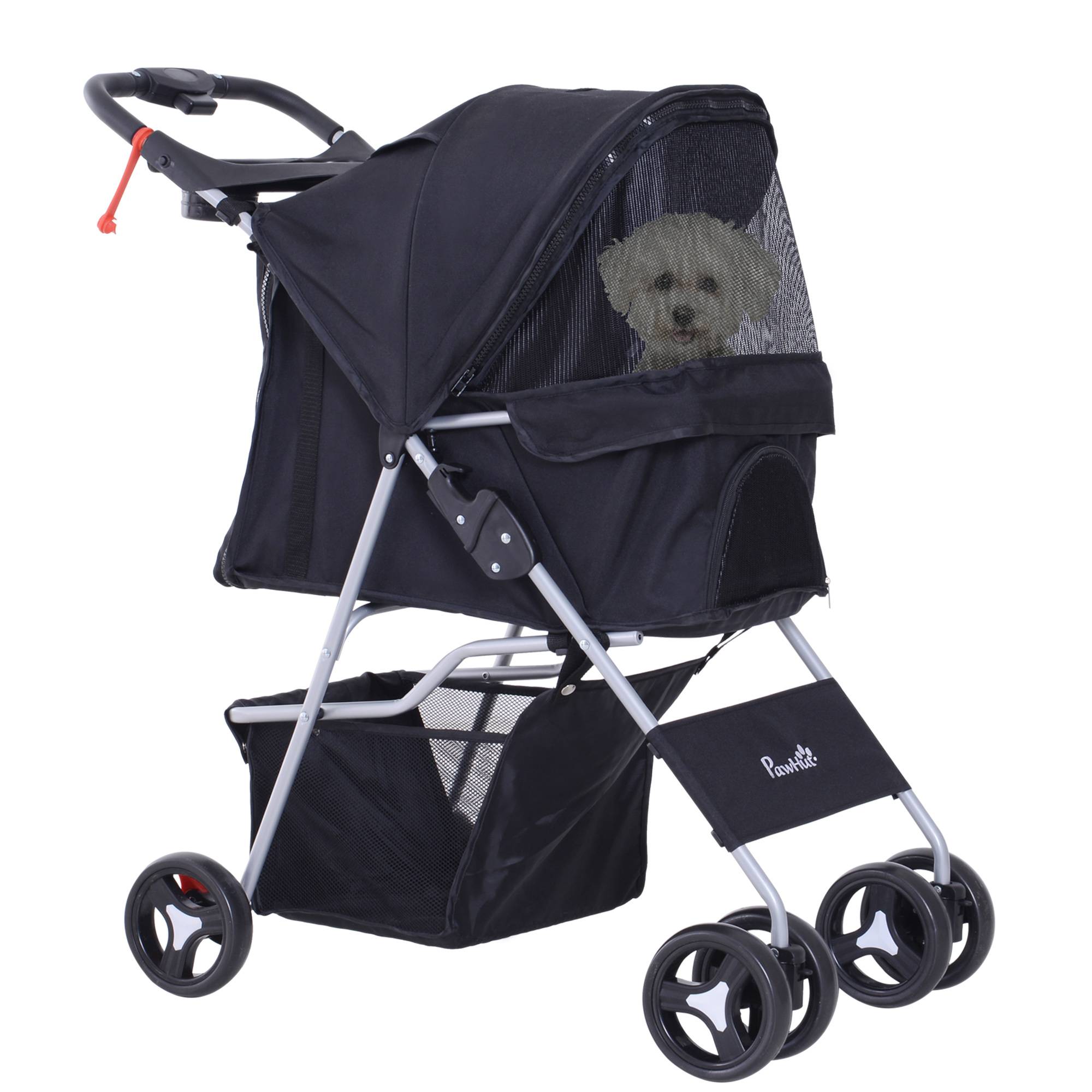 Poussette buggy pour chiens 75L x 46l x 94H cm pliable imperméable tissu 600D Oxford 4 roues noir - Image 1